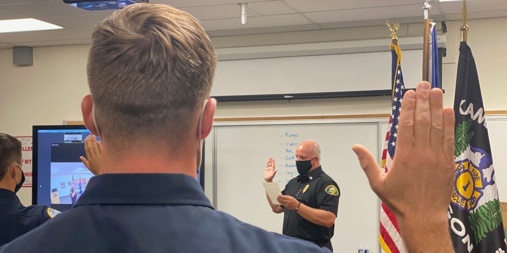clackamasfire's tweet photo. Today, we proudly celebrated the graduation of our 7 newest #firefighters from Recruit Class 20-02 at our Training Center in Clackamas. The swearing in & badge pinning marks the end of their 12 week academy & they're ready to hit the streets to serve you! #firefightergraduation https://t.co/Td8HaF6iy2