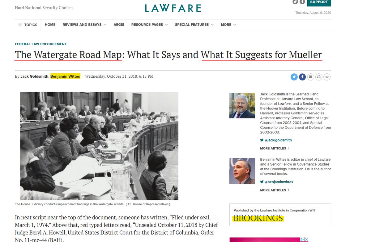 Volume II of the Mueller Report was basically a "road map" for Congress to bring impeachment charges against the President and for the ability to charge him after he leaves office. The road map was based on a plan developed by Leon Jaworski in the Watergate scandal