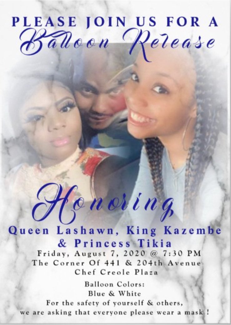 Patriot Family: Below you will find the information for Tikia, Lashawn (aunt) &amp;  Kazembe’s balloon release.  Please continue to pray for the family.  May they Rest In Peace. Funeral details are forthcoming.