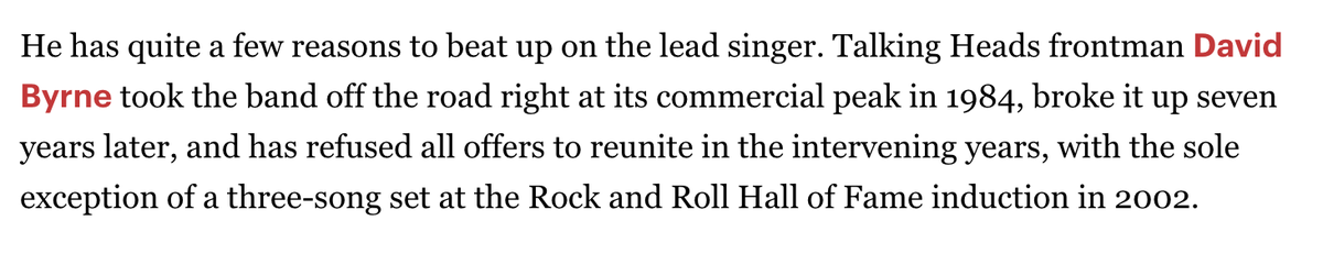 Like...what am I supposed to find objectionable here, exactly? This idea that bandleaders have some kind of moral obligation to keep the band together when it's obviously a spent force or do profit-taking reunion shows is just bizarre to me