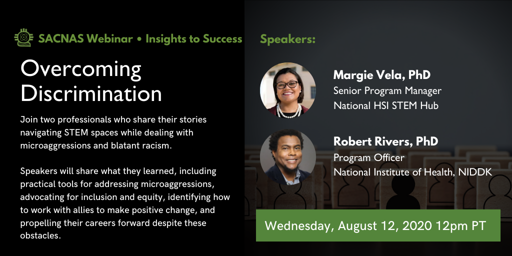 Learn how to overcome #discrimination in #STEM from those who experienced it themselves. In this interactive webinar, you'll be able to ask questions, learn how to navigate difficult situations, &amp; serve as an advocate for inclusion at your workplace. RSVP: bit.ly/3a4xUgx