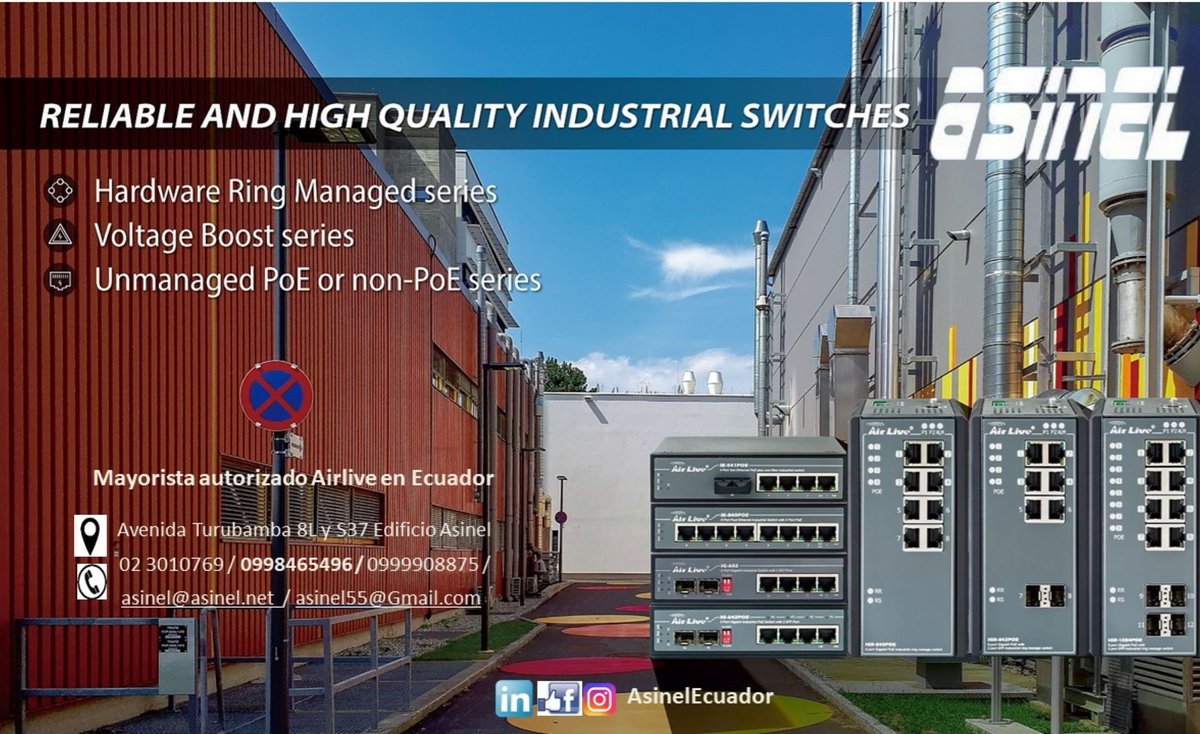 ASINELECUADOR's tweet photo. #Airlive presenta  soluciones en switch industriales para ambientes extremos hostiles que requieren recursos para termperaturas extremas, exposición a polvos o partículas que apoyen sus procesos.
Encuentralos en #AsinelEcuador.
Contacto: asinel@asinel.net./ 0999225005 https://t.co/ibxFC51Q2S