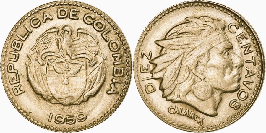 MonedasColombia's tweet image. Moneda de 10 Centavos, año 1959. Homenaje a Calarcá, cacique pijao que se opuso a la conquista española.

En 1959 el salario mínimo mensual era de 155 Pesos.