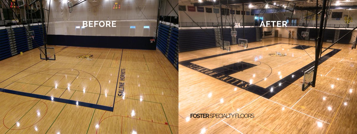 FosterFloors's tweet photo. https://t.co/1qXPbTUQS8
Before and after work of the Saline High School located in Saline, Michigan #fosterspecialtyfloors #FSF #saline #hornets #resand #black #logo #woodgymfloor https://t.co/bykwvnnCEQ