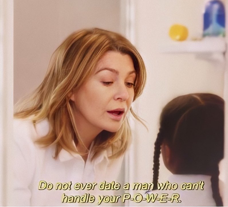 memesgreys's tweet photo. Nunca salgas con un hombre que no pueda soportar tu poder". - Meredith Grey, 12x20 Trigger Happy. https://t.co/vktSg3M2Pi