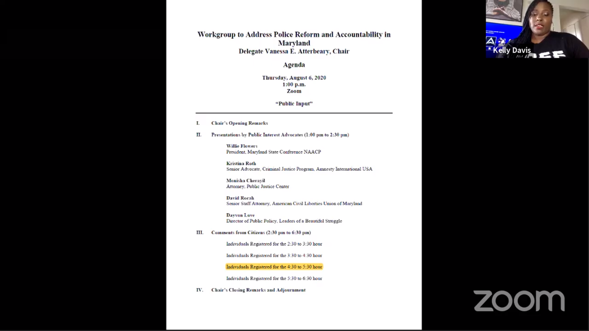 HowardCoSAO's tweet image. More than 5 hours of public testimony at today's #MDGA2020 Workgroup to address police reform and accountability meeting. Key talking points: repeal LEOBR, repeal the MPIA when it comes to police records and the removal of SRO's from schools. Here is link: youtube.com/watch?v=2Zw76n…