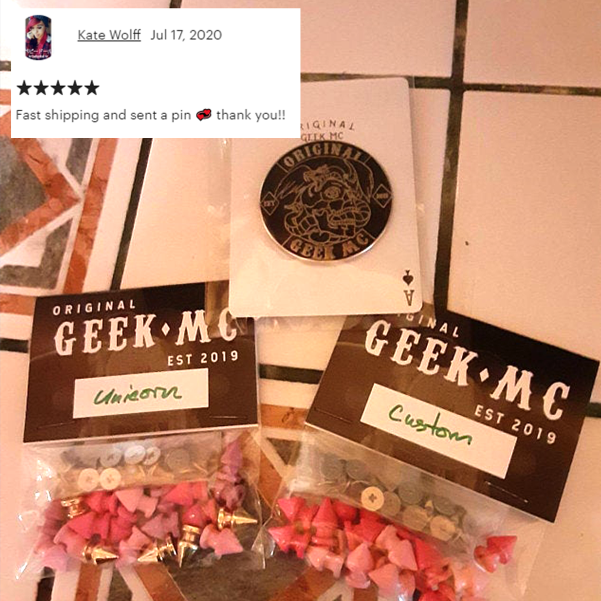 originalgeekmc's tweet photo. Every so often we pop in a freebie, and our favorite thing to add is one of of big #OGMC pins. It's our own design and we get super excited to share it! 

(we live vicariously though other peeps gettin free stuff 😁) https://t.co/xQq27Sc8DD