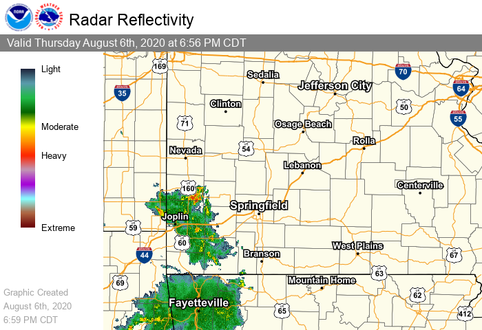 NWSSpringfield's tweet image. Small cluster of showers and thunderstorms will track across southern Missouri this evening.