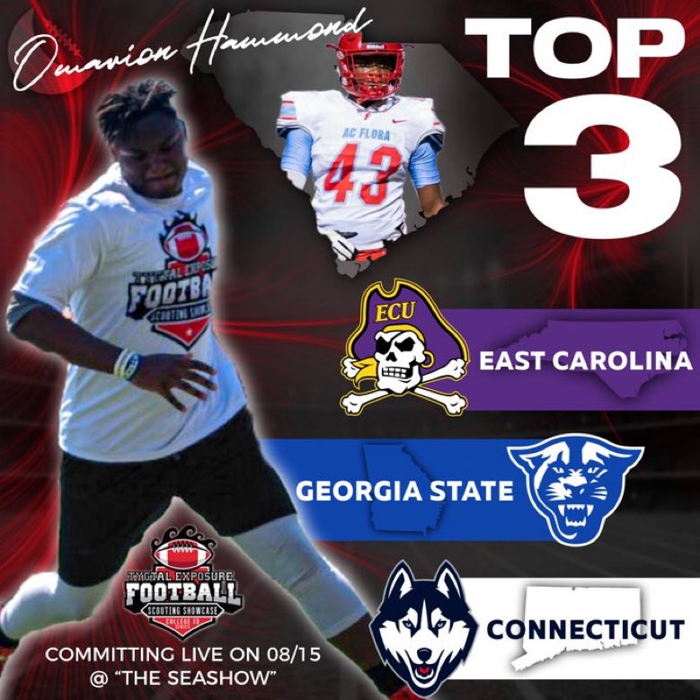 Omarion803's tweet photo. Top 3‼️ Will be committing Aug 15.  At “The SeaShow” Stay Tuned... @tygtalexpo @coach_wiseup @coach_dwise @RandyEdsall @CoachSElliott @ECUCoachHouston @ESPinSC https://t.co/CJqTNVz1G7