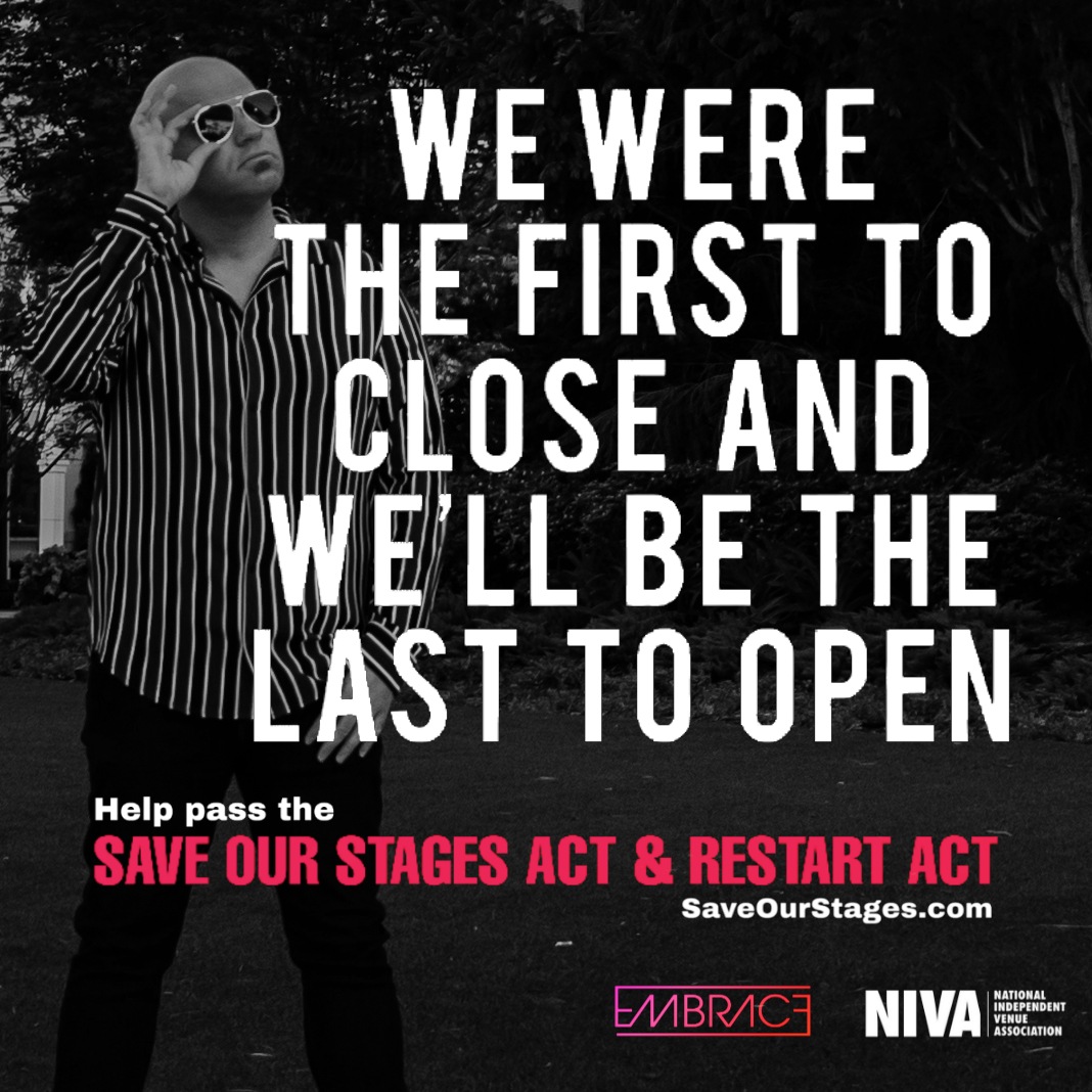 DJSterlinGolden's tweet photo. Passing the #SaveOurStages Act & #RESTARTact are a must for independent music venues. Hit up https://t.co/qIMgrHJz83 to support. Then get tix for EMBRACE, streaming 9/13 @ the @oncesomerville Virtual Venue. All proceeds go to ONCE's continued efforts. https://t.co/SqOasanQz8 https://t.co/4ZPL3Py43z