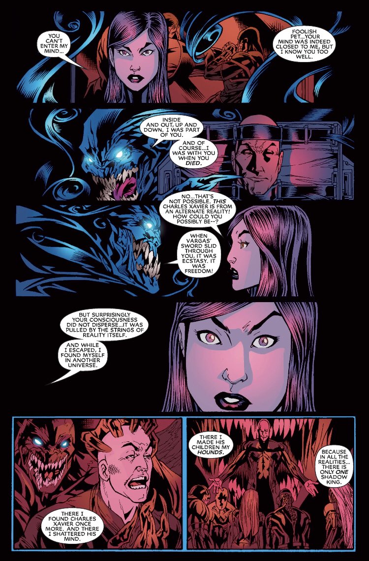 New Excalibur 8SK returns, hosted by another timeline’s Xavier. SK escaped to the other timeline when Psylocke died, then found his way back because of M-Day. Betsy gives Xavier an aneurysm and then disappears! SK explicitly says there is ONLY ONE of him in all realities.