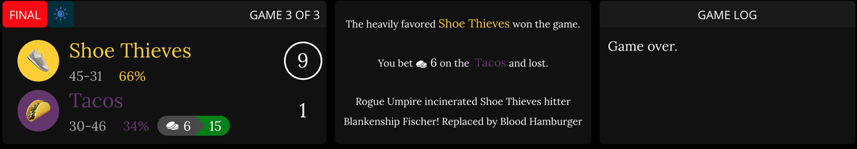 We go on strike, perhaps kidnap the Commissioner, and then two games in a row, a player is incinerated. This displeases us greatly. The Old One is very angry. You will be meeting him soon.