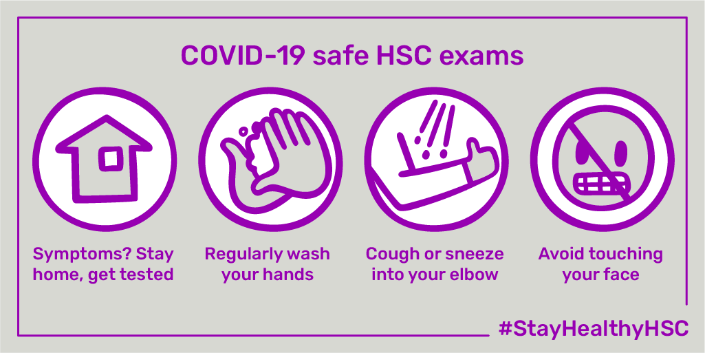 NewsAtNESA's tweet photo. Keeping students, school and exam staff and markers COVID safe is our priority. Posters and social media tiles promoting health, hygiene and wellbeing messages are now available to help keep exams safe at your school. 
#stayhealthyHSC #2020HSC 

https://t.co/bQMxJKp9Db https://t.co/CSUf8fVdjk