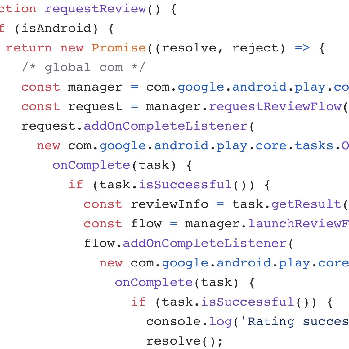 NativeScript's tweet image. Now that’s what you call quick turnaround time with ⚔️  ninja {N} skills 🙌 - google play app review implementation in pure js ❤️