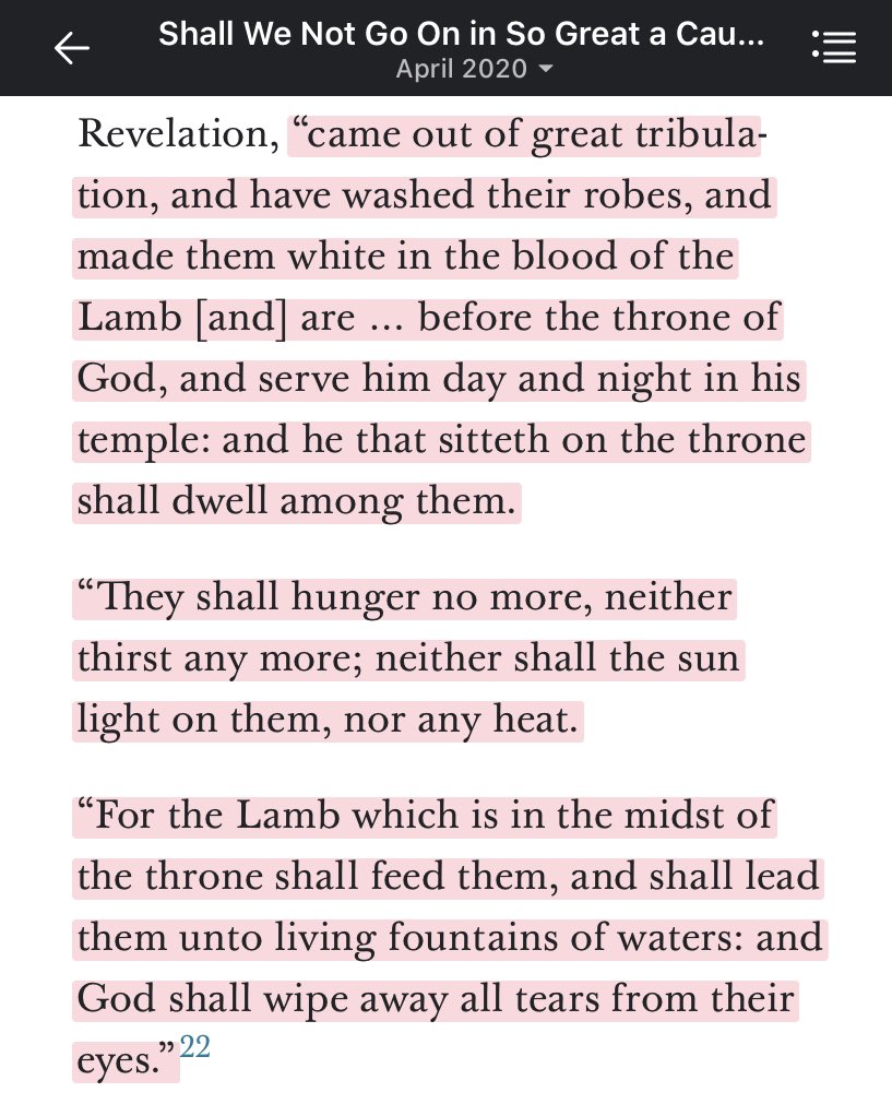We must overcome the world and “come out of great tribulation, and have washed their robes, and made them white in the blood of the Lamb [and] are … before the throne of God, and serve him day and night in his temple...”