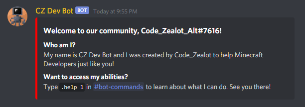 CodeZealotTuts's tweet photo. This little robot is pretty handsome if you ask me, but I guess I am partial.
Join our community and check out how my bot can help you learn #minecraft #development
https://t.co/JqBSRw98x2
#badjoke #discordjs #javascript #programming #minecraftdeveloper #coding #discordbot #js https://t.co/nineaNFUld