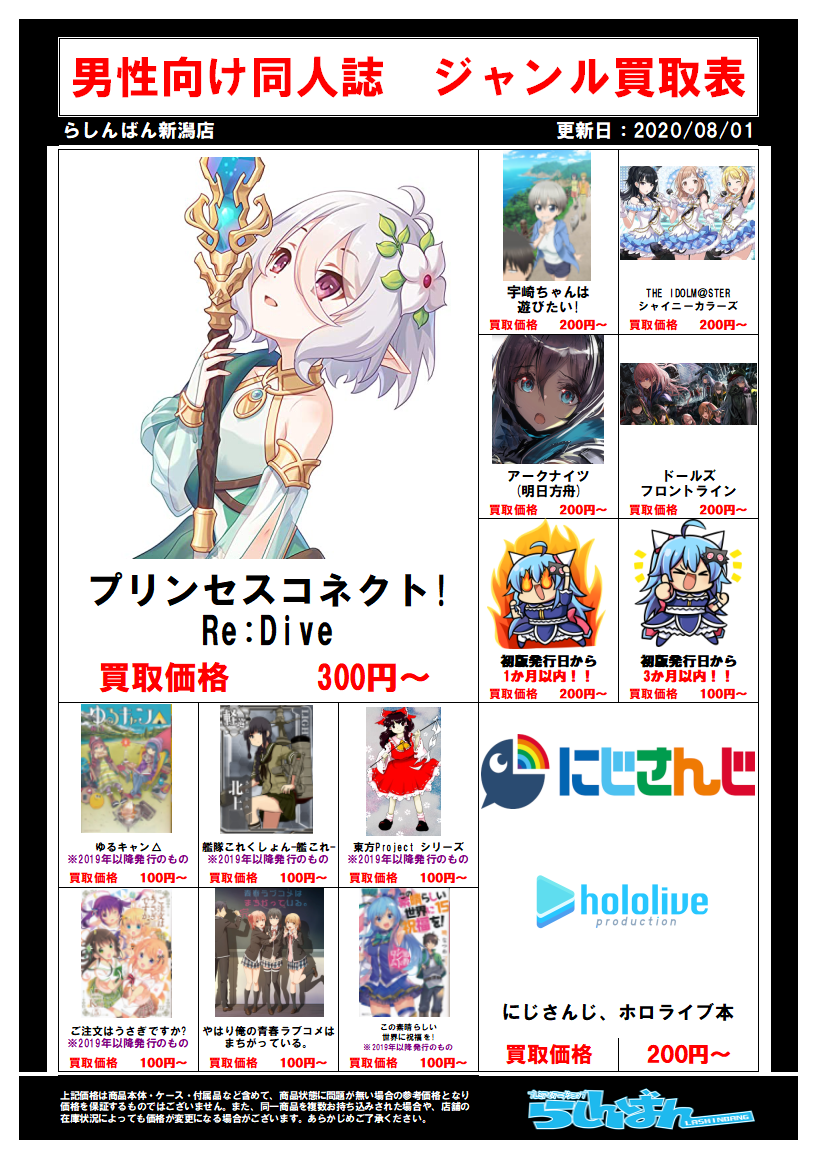 らしんばん新潟店 中古買取販売 毎日11時 19時まで営業中 らしんばん新潟店 同人誌キャンペーン情報 おはようございます らしんばん新潟店openです 今月は男性 女性同人誌のお得なお買取りキャンペーンをおこなっております 下記の画像以外の