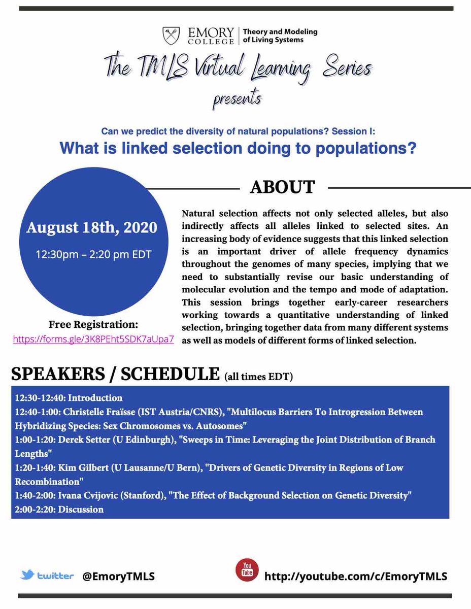 Daniel Weissman (@dbweissman) on Twitter photo Spread the word! @emorytmls online workshop on 8/18 co-organized with <a href="/3rdreviewer/">Matthew Hahn</a>. unofficial title: "Linked selection: IT'S EVERYWHERE!" featuring @C_FraisseRios <a href="/derek_setter/">Derek Setter</a> @kj_gilbert <a href="/ivana_cvijovic/">Ivana Cvijovic</a> livingtheory.emory.edu/programs/confeโฆ register now: forms.gle/2Kn1advcd7kyaVโฆ Spread the word! @emorytmls online workshop on 8/18 co-organized with <a href="/3rdreviewer/">Matthew Hahn</a>. unofficial title: "Linked selection: IT'S EVERYWHERE!" featuring @C_FraisseRios <a href="/derek_setter/">Derek Setter</a> @kj_gilbert <a href="/ivana_cvijovic/">Ivana Cvijovic</a> livingtheory.emory.edu/programs/confeโฆ register now: forms.gle/2Kn1advcd7kyaVโฆ