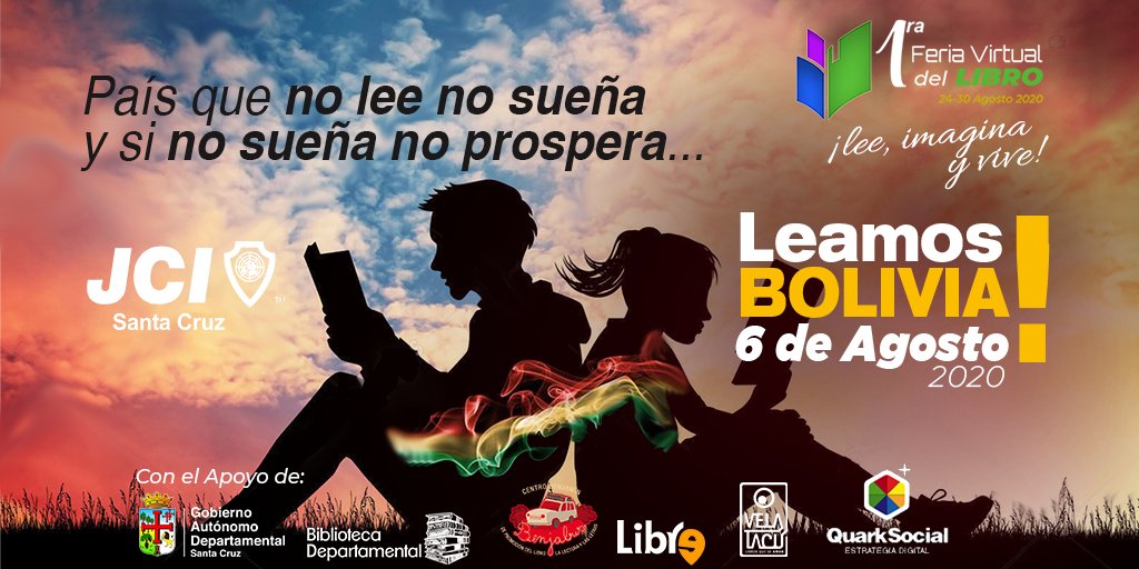 themaurixbo's tweet photo. País que no lee no sueña y si no sueña no prospera. Pedimos este 6 de Agosto el Apoyo de Nuestros Líderes para la Primera Feria Virtual del Libro. https://t.co/63zvjiDPfk @JeanineAnez @LuisFerCamachoV @carlosdmesag   @grupoeldeber @pagina_siete @LosTiemposBol @Opinion_Bolivia https://t.co/HWPrYhDvtp