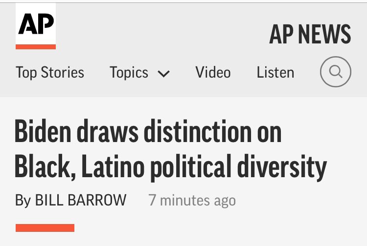 Speaking of euphemisms,  @AP went with the “draws distinction” line, too. Can you imagine another scenario where a presidential candidate painting an entire community as a monolith would be described this way?