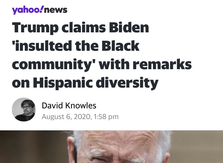 And, unsurprisingly, for many the real problem - as ever! - is the other guy in the race,  @realDonaldTrump. Here, Trump is the subject for his “claims” that “Biden ‘insulted the Black community’” in response to Biden...insulting the Black community.
