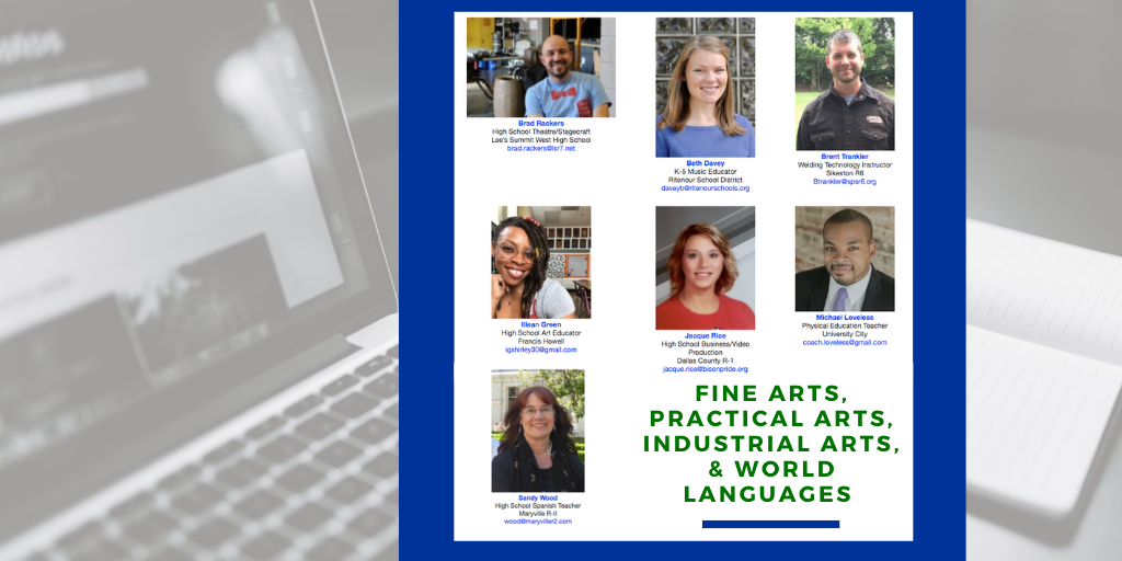 <a href="/RackersTheatre/">Mr. Rackers</a>, <a href="/srawoodmv/">Sandy Wood</a>, Michael Loveless, @jacque_rice, Brent Trankler, Illean Green &amp; @bethdavey_teach shared so many authentic strategies for keeping students engaged in subject areas we know the students love! 
moedu-sail.org/courses/fine-a…