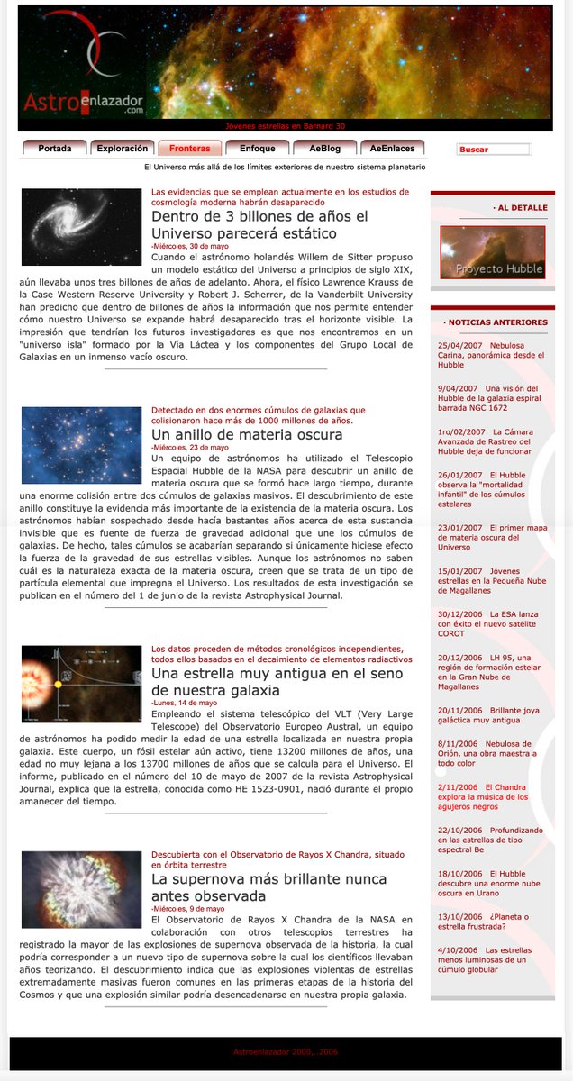 [15/20] Astroenlazador started as a modest website that within months grew to a massive web portal that was updated every single day, with hundreds of news per year, interviews to ESA/NASA scientists, information resources, coverage of planetary missions and opinion columns.