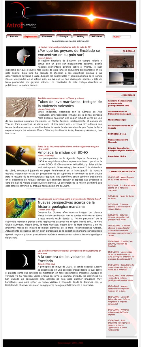 [15/20] Astroenlazador started as a modest website that within months grew to a massive web portal that was updated every single day, with hundreds of news per year, interviews to ESA/NASA scientists, information resources, coverage of planetary missions and opinion columns.