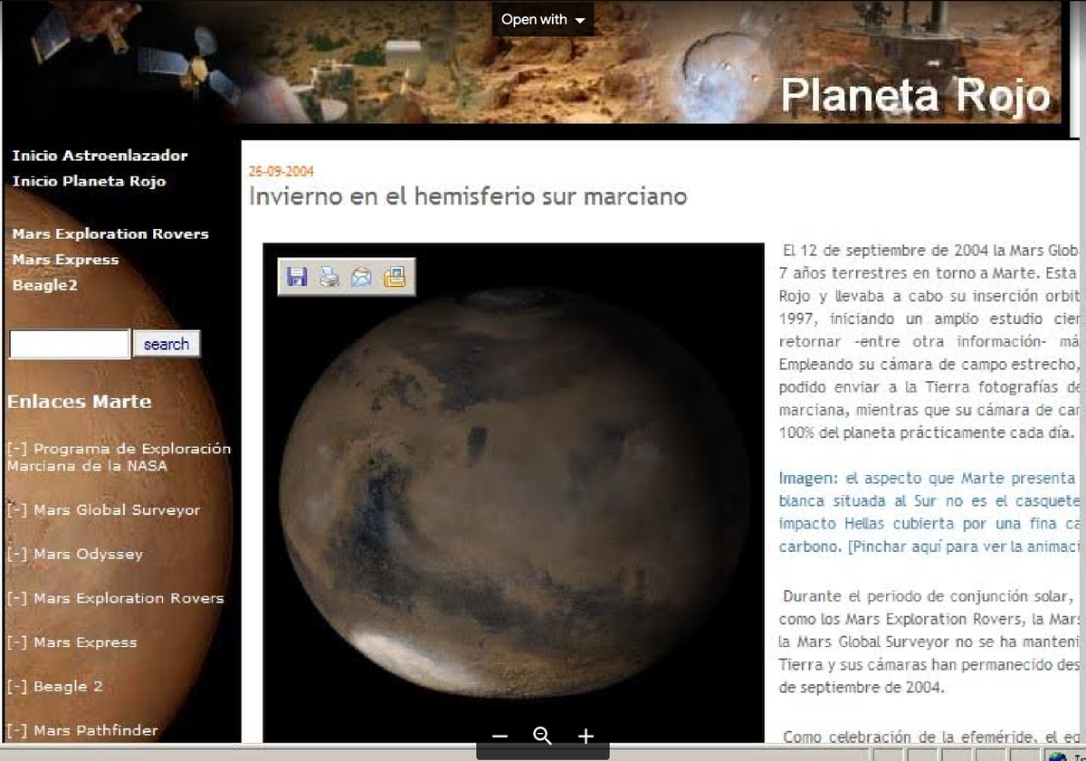 [14/20] EXAMPLE 4. Around year 2000 I started a website in Spanish named "Astroenlazador" ("Astrolink") with two great people ( @cybersamba and C.Sánchez). That website would run until 2008 and included news about astronomy, astrophysics, planetary sciences and geosciences.