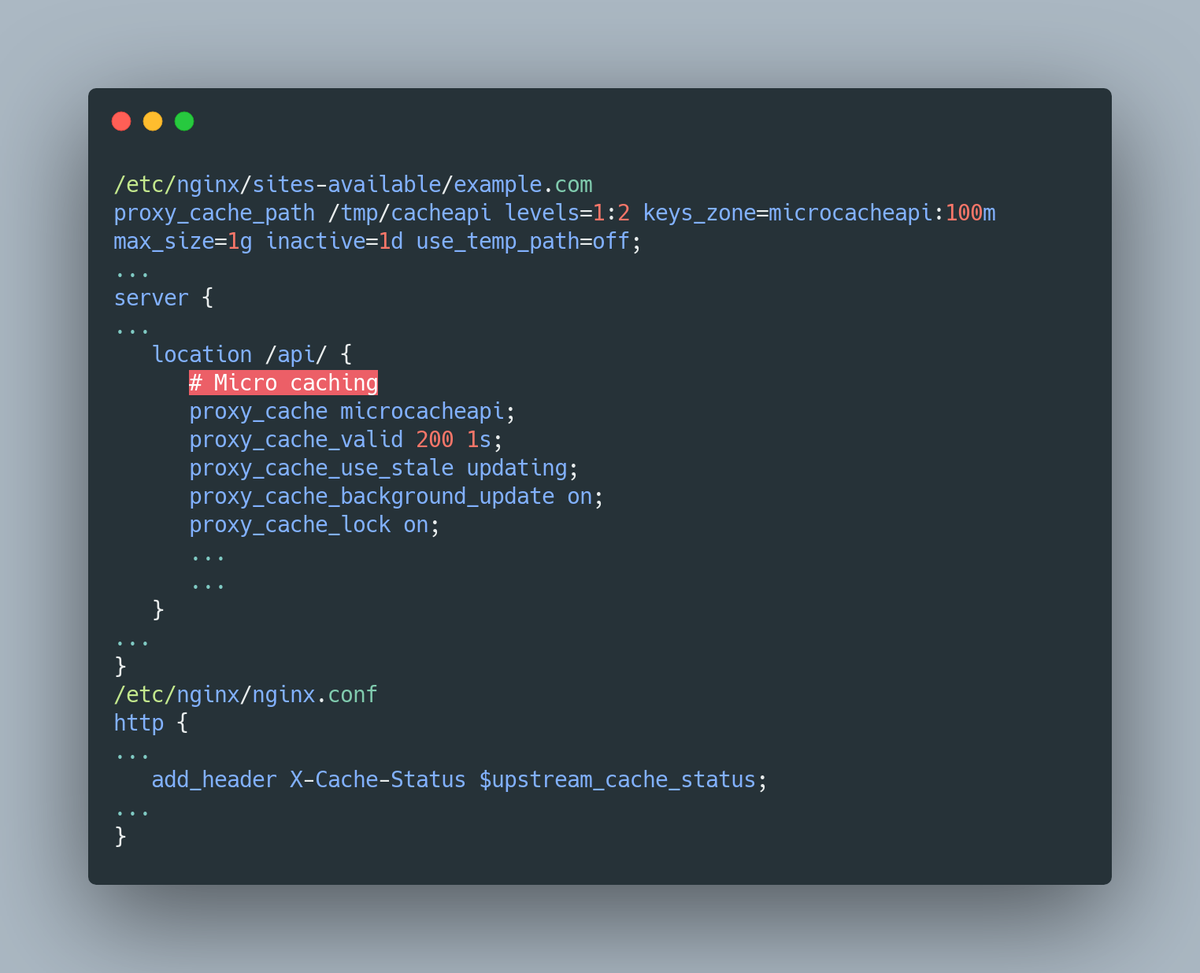 5/ Microcaching: Microcaching is a caching technique in which content is cached for a very short period of time, perhaps as little as 1 second. This effectively means that updates to the site are delayed by no more than a second, which in many cases is perfectly acceptable.