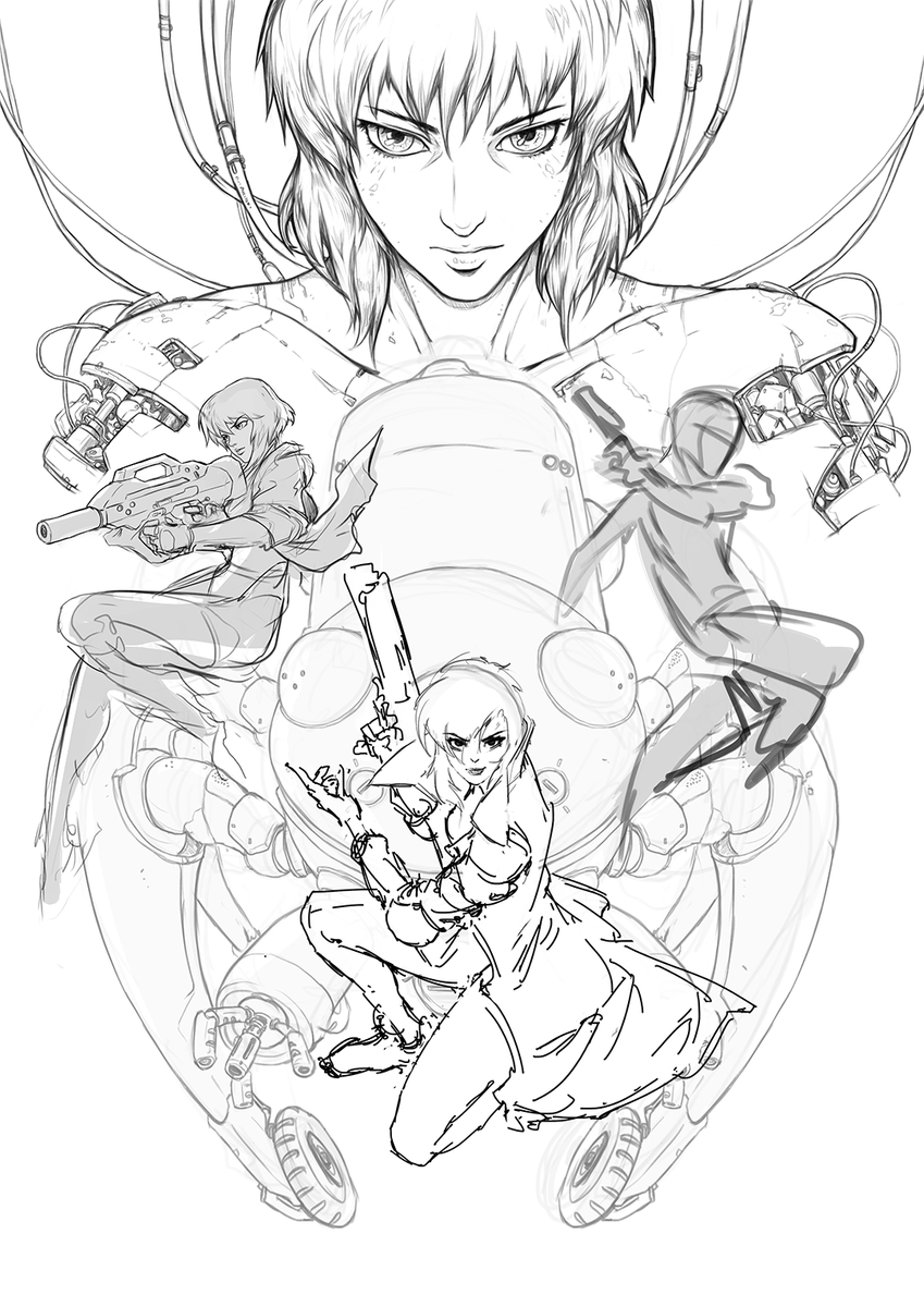 Ghost in the Shell Collab with @666KArt WIP

Composition: @mujumonster 
Major (Manga) - @666KArt 
Major (Movie) - @mujumonster 
Major (ARISE) - @666KArt 
Major (S.A.C) - @mujumonster 

Will upload the high res for free after we are done so stay tuned. 