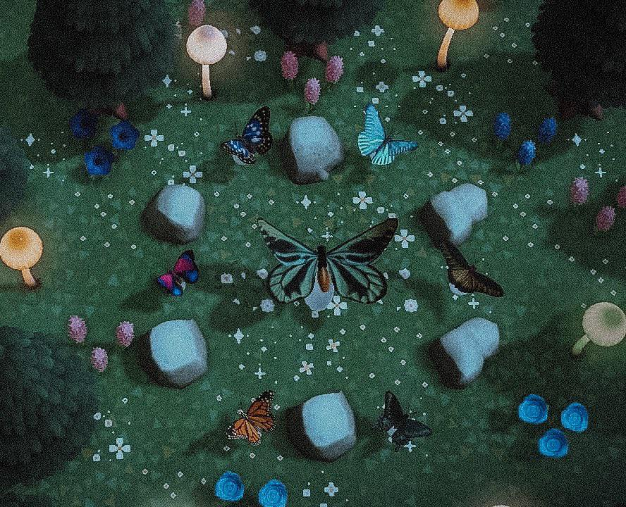 234. Un jardin de papillons ! (Source :  https://www.reddit.com/r/AnimalCrossing/comments/i4ugd7/simple_butterfly_garden/)