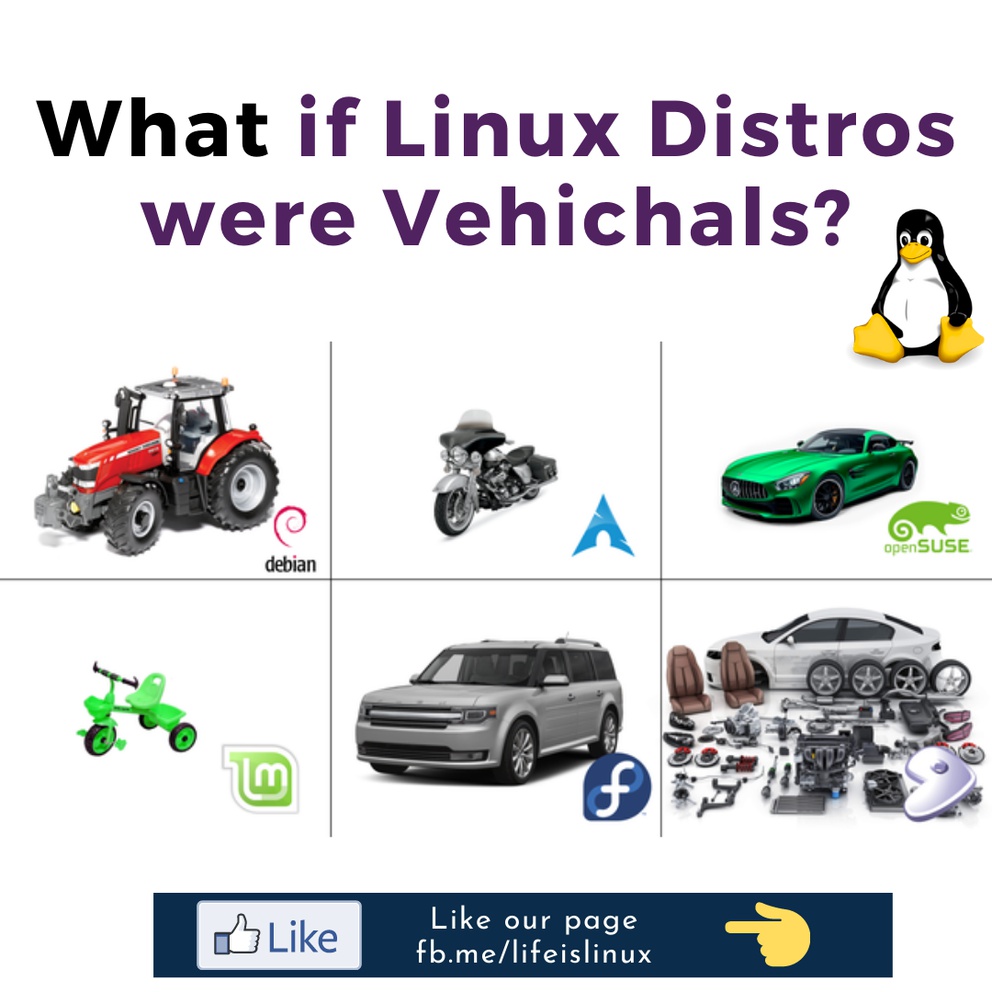 lifeislinux1's tweet photo. What if #linux #distro were Vehichals? Lol #Gentoo users 😂...
 Do you Agree? 🤔

#Linux  #archlinux #linuxmint #debian #fedora #gentoo #opensuse https://t.co/jG4TEcq618