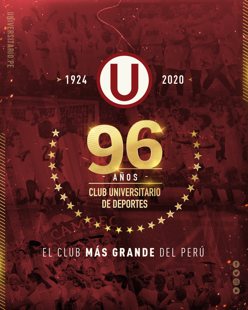 ¡9️⃣6️⃣ AÑOS DEL MÁS GRANDE! 🎉

Un día como hoy en 1924, se funda el Club Universitario de Deportes, una institución emblema y referente nacional.
96 años de pasión, historia y gloria.
96 años siendo el club más grande del Perú.

#96delMásGrande ⚽👑🇵🇪
#96añosdePasión 🥂🎆