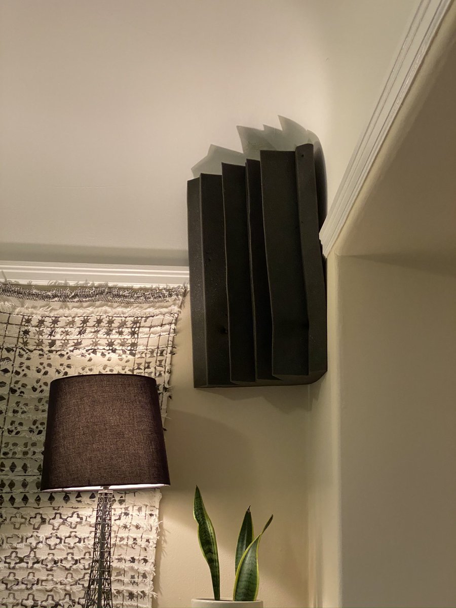 In the upper corners of this echoey room I have sound baffles to help with that. It's not perfect, but I don't really have a spare room to turn into an acoustic studio.