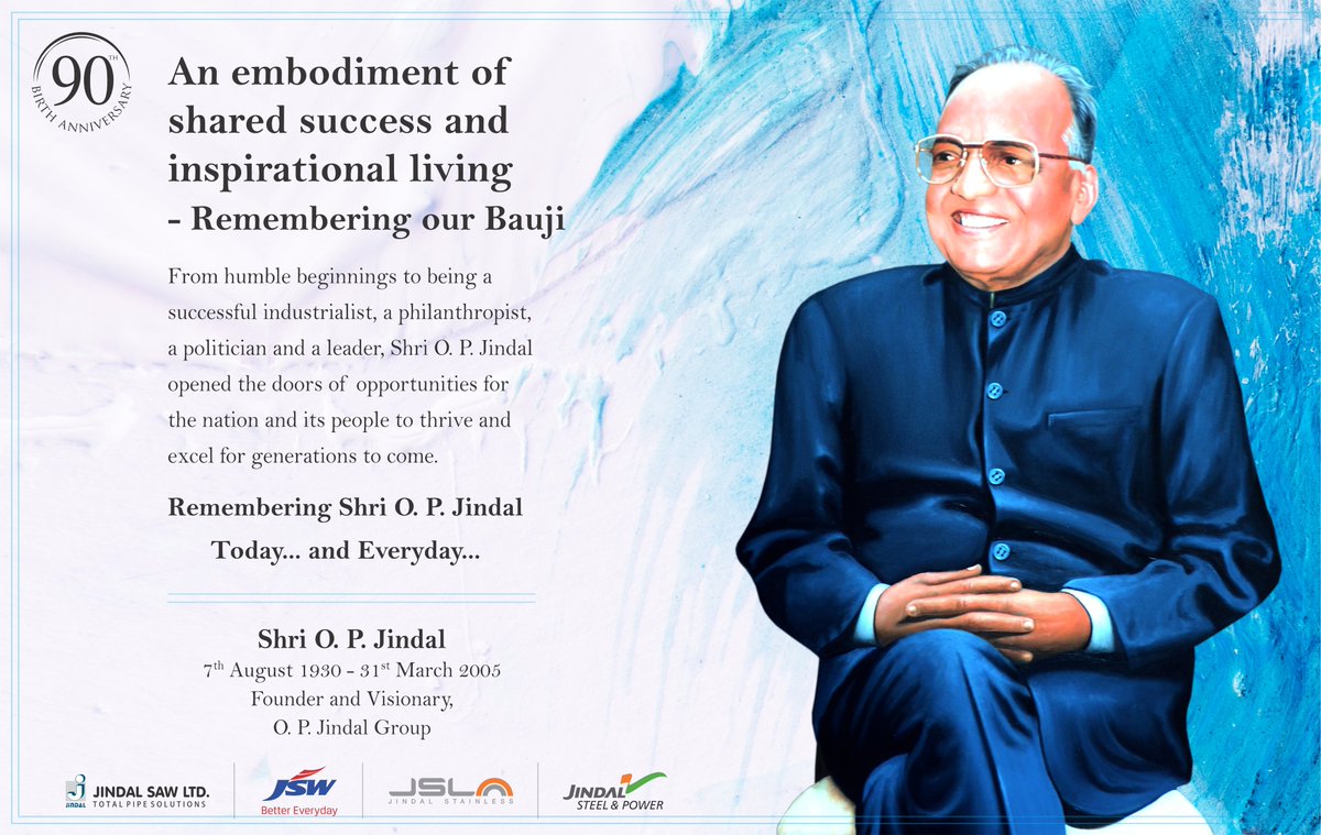 Jindal_SAW's tweet image. A tribute to #ShriOPJJindalJi &apos;Bauji&apos;, on his #BirthAnniversary - a man of outstanding Integrity and Dynamism, a Philanthropist who channelized his energies into building a Self-Reliant India! 

We reaffirm our commitment to take his great legacy forward.

#OPJindal #TributeToOPJ