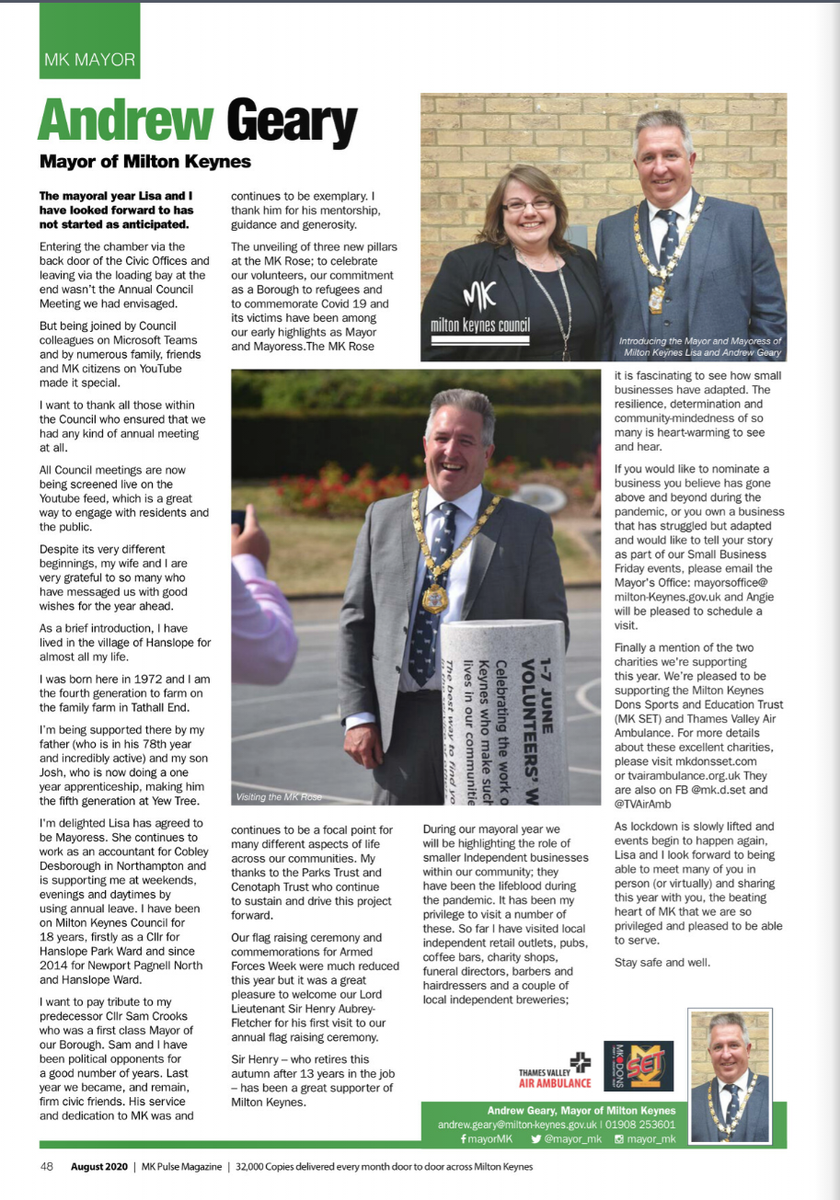 mayor_mk's tweet photo. My first column for @pulsemagazines is in the current edition. I write about the strange start to my year as Mayor, and look back at some of the first engagements I have attended.
#MiltonKeynes #MKMayor https://t.co/kAwe7PqLwl