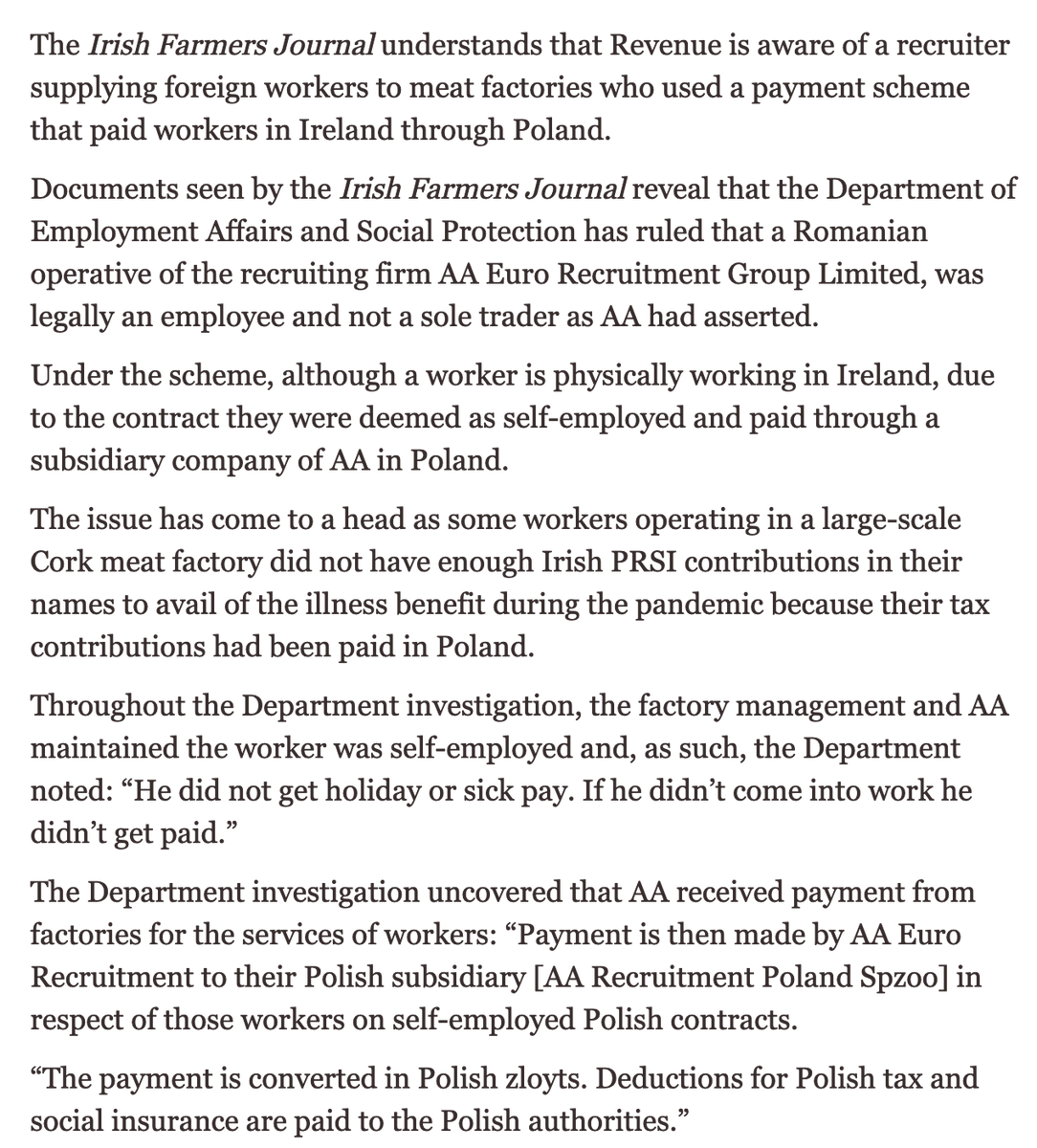 Last bit, behind a subscription wall about the original post: https://www.farmersjournal.ie/meat-factory-recruiter-told-to-pay-irish-tax-contributions-561189