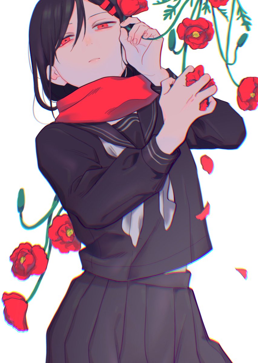 tateyama ayano 1girl flower school uniform scarf solo red eyes serafuku  illustration images