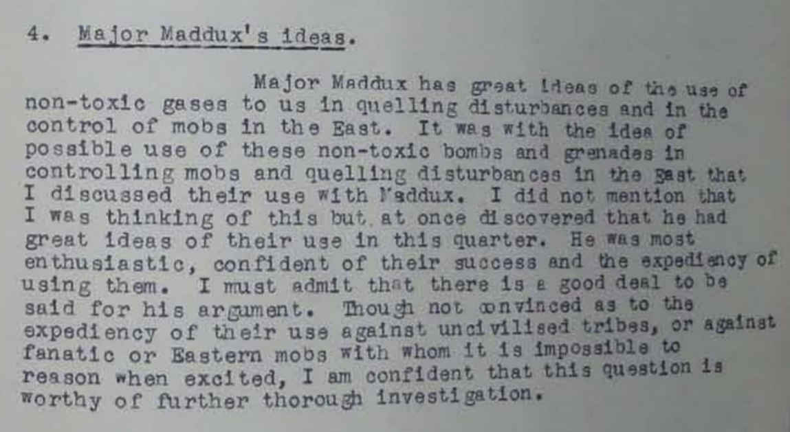 The British Attache who forwarded the report mentioned the possible colonial uses for gas, although didn't think it would work outside cities: