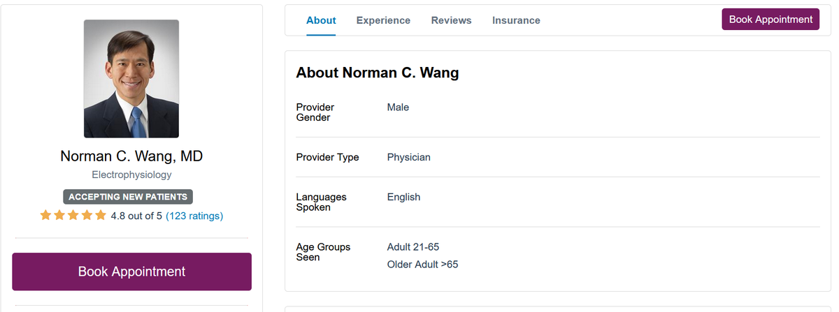 12/This is Norman Wang, he is a doctor, and until recently was at the Heart and Vascular Institute at the University of Pittsburgh Medical Center, and had been director of its electrophysiology fellowship program. He had perfect credentials....
