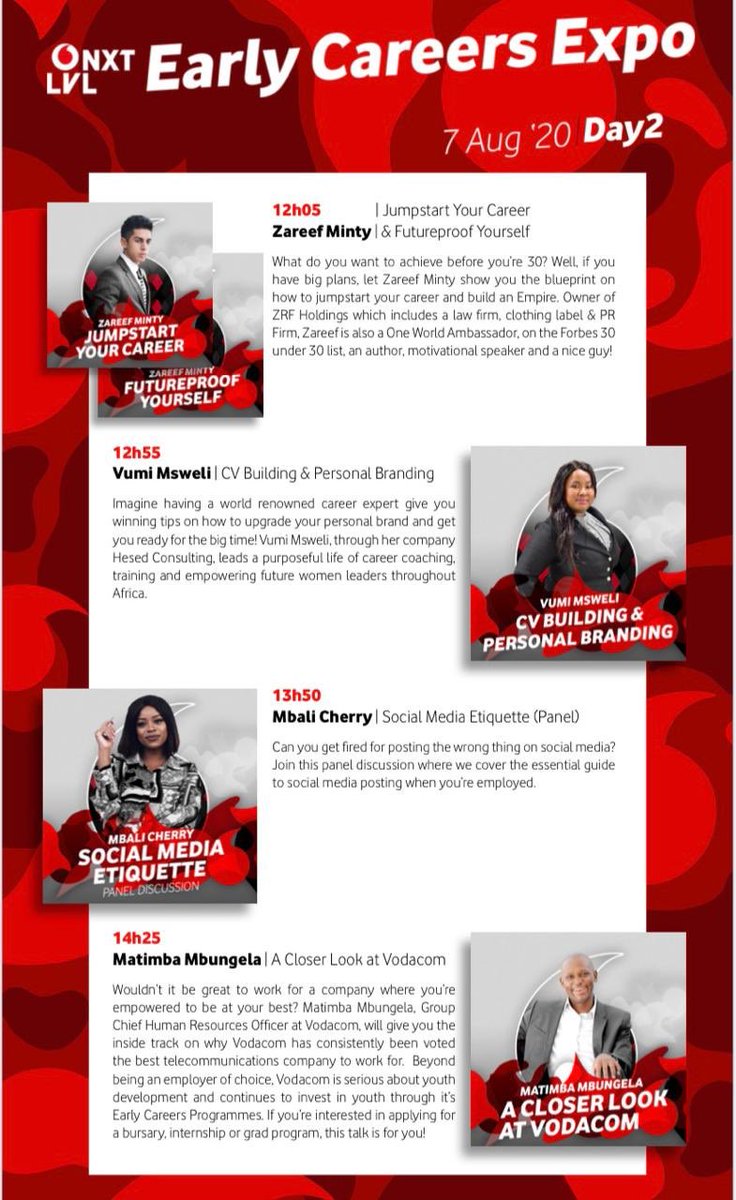 Mama PerlΓ© π₯ (@royal_pearlette) on Twitter photo Make sure you join in on the tips shared by <a href="/ZareefSMB/">Zareef Minty</a> to jumpstart your career and build your empire! Brought to you by <a href="/Vodacom/">Vodacom</a> <a href="/studentvillage/">Student Village</a>
Here's the link below to register and join β¨
earlycareersexpo.co.za/login.php
#VodacomNXTLVL #MakeBossMoves Make sure you join in on the tips shared by <a href="/ZareefSMB/">Zareef Minty</a> to jumpstart your career and build your empire! Brought to you by <a href="/Vodacom/">Vodacom</a> <a href="/studentvillage/">Student Village</a>
Here's the link below to register and join β¨
earlycareersexpo.co.za/login.php
#VodacomNXTLVL #MakeBossMoves