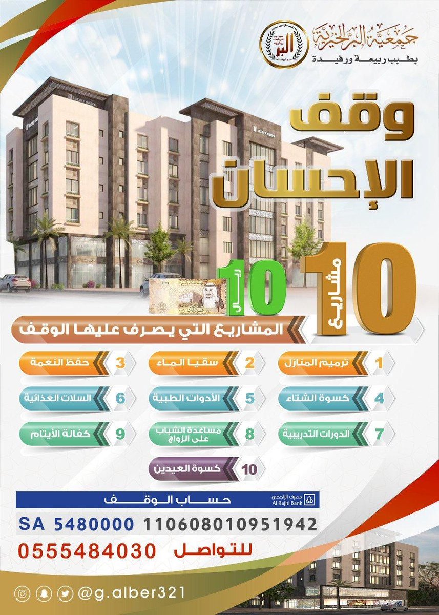 nshralkir's tweet image. نبشركم أنه تم بفضل الله تعالى التبرع في👇🏻👇🏻 مشروع *وقف الإحسان التابع لجمعية البر بطبب ربيعة ورفيدة* وما يحتويه من خير عن كل من يساهم فيه أو ينشره أو ينشر هذه التغريدة👇🏻👇🏻 برتويت أو عبر الواتس أو غيره من مواقع التواصل
*وما زال التبرع فيه متاحاً*
وجزاكم الله خيراً