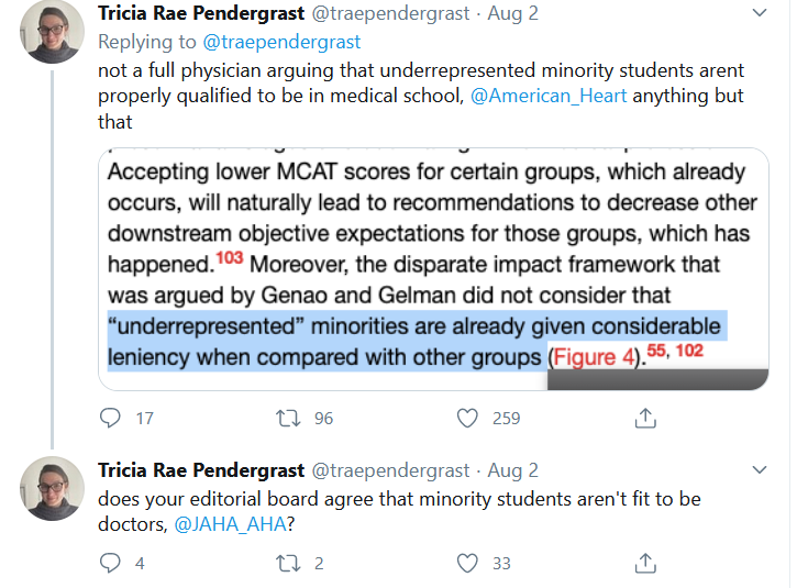 17/She said Dr. Wang thinks Minority student's aren'tt fit to be Doctors. In fact Dr. Wang said people should be judged without regard to their race. She hi-lighted Dr. Wang saying minorities are given some leniency and claimed he meant they were unfit to be doctors.She lied
