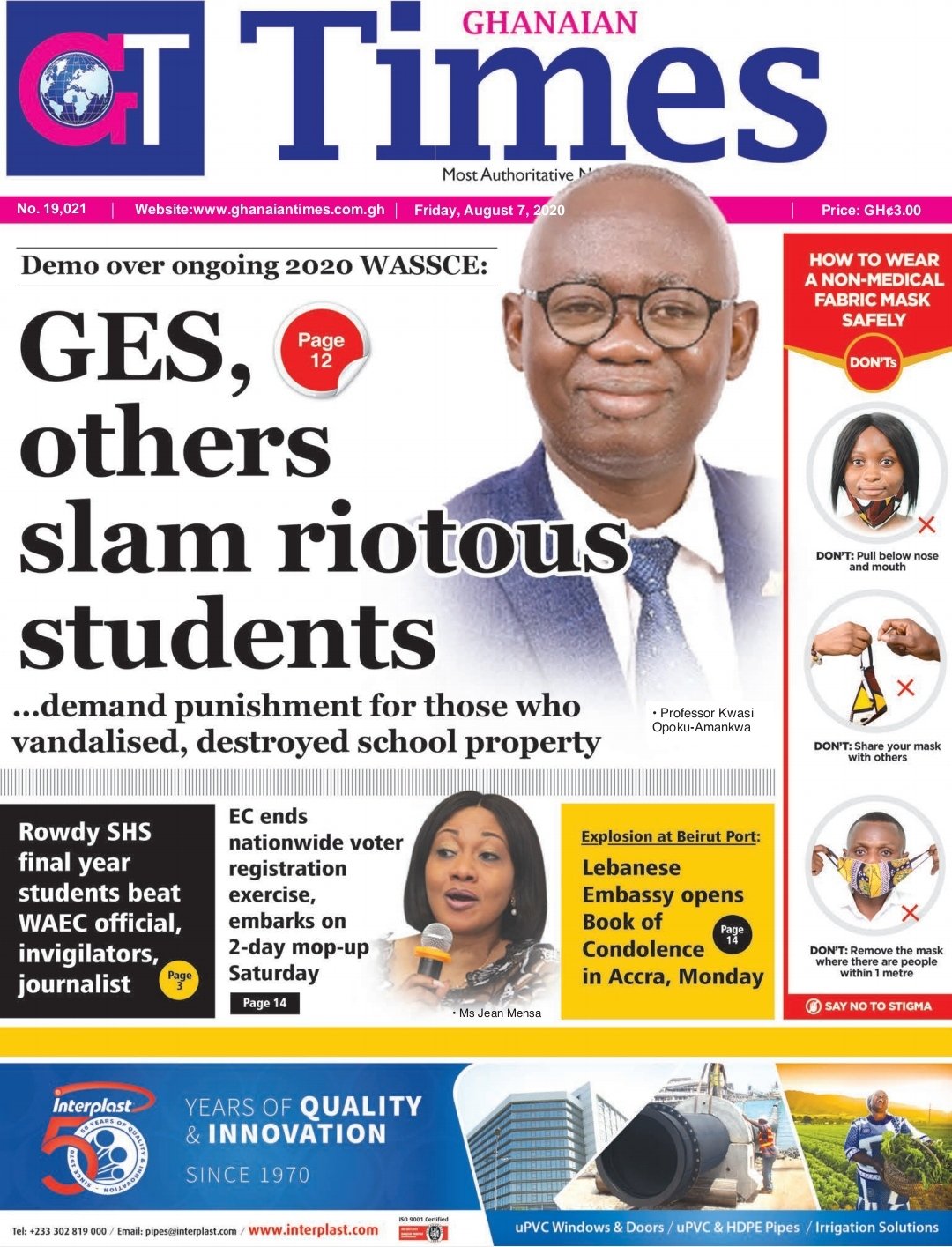 GHANAIAN TIMES NEWSPAPER FRONT PAGE
