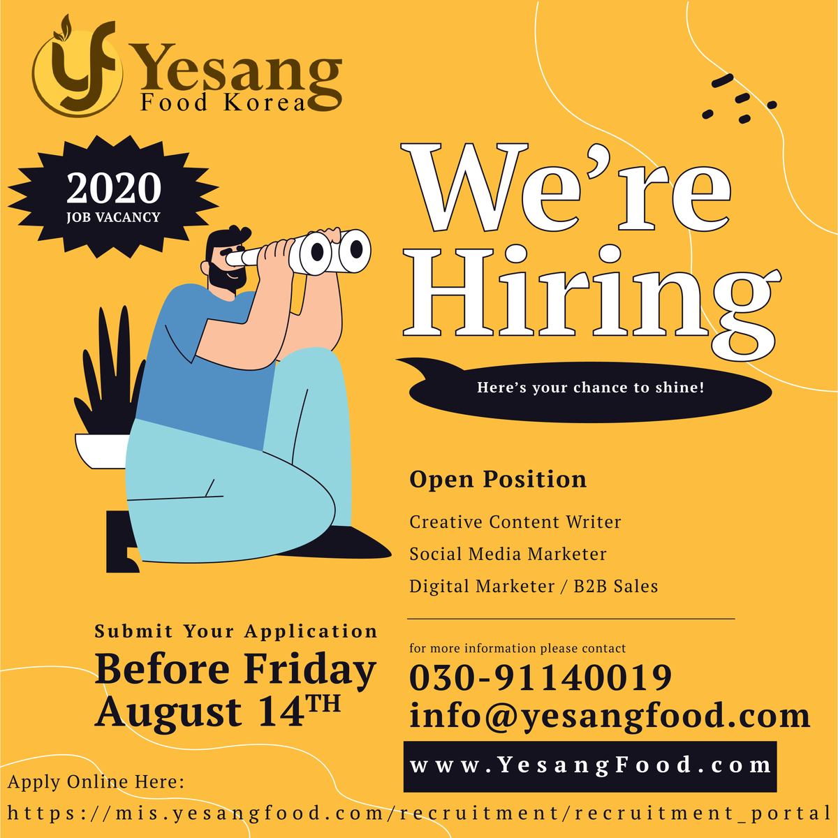 YesangF's tweet photo. We are Hiring qualified staff for our Digital Marketing Department.
If you feel you can play a role in our required position, please apply through our recruitment portal.
https://t.co/R3yZMXZE41
regards,
Yesang Group Korea https://t.co/4y5LcAGKlx