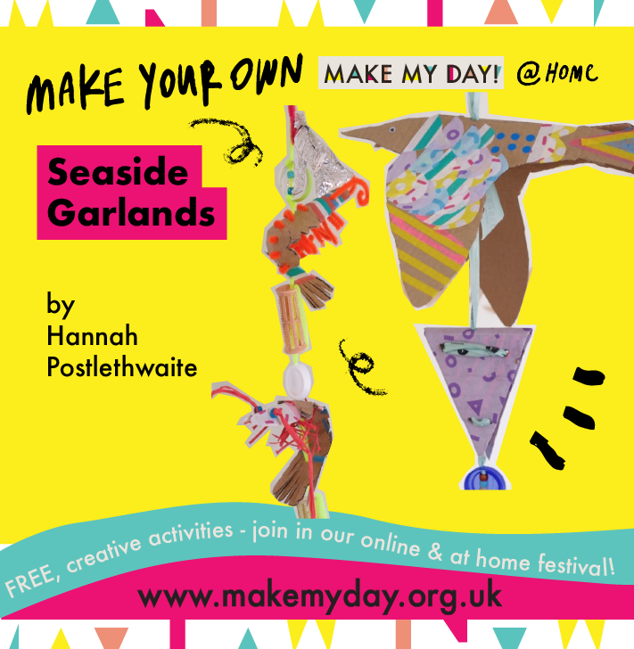 A bumper selection of creative activities launching this afternoon for this year's #MakeYourOwn Make My Day! at home.

1/3 - Seaside Garlands by Hannah Postlethwaite 
Festival Day is Sunday!
makemyday.org.uk

#CreativeWestEnd #Morecambe #VirtualFestival