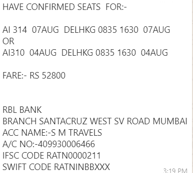 GaurangPatelM's tweet photo. @airindiain  
@HardeepSPuri
 
Agents are doing black marketing of the VBM tickets. see the screenshot.  how can air india and government block these kind of agents ? why are we allowing agents for VBM flights ? see the screenshot. there are many such cases. https://t.co/74zxgFpD6I