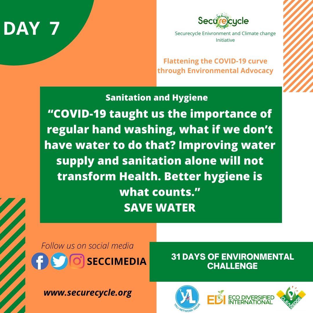 SECCI_Official's tweet photo. Day 7 of 31 Days of Environmental Campaign!
Water plays a huge part in the quest to achieve #sanitation and #Hygiene but and overall approach to achieving achieving sanitation and hygiene is very important.
#wastemanagement
#securecycle #ClimateActionNow #advocacy https://t.co/b65XoPrbHR