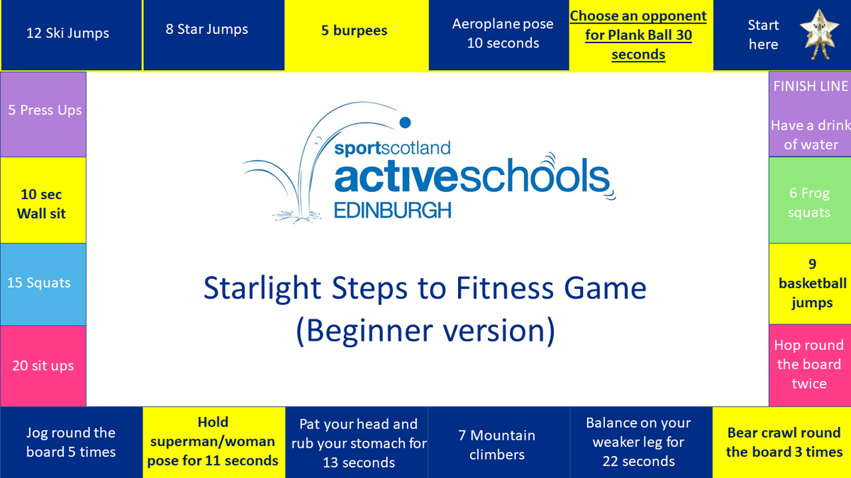 ActiveSchoolsED's tweet photo. For our final activity of #VirtualSummerCamp why not try the Active Schools Board Game!
The game can be found at;
https://t.co/JRAznuGNek
Share your video #ActiveVideos
@sportscotland @Edinburgh_CC
We hope you have enjoyed the activities - Thanks for getting involved! https://t.co/VCdhQzW7hq